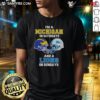 Alt Text: Awesome Michigan on Saturdays and Lions on Sundays football helmet T-shirt featuring team colors and logo design.