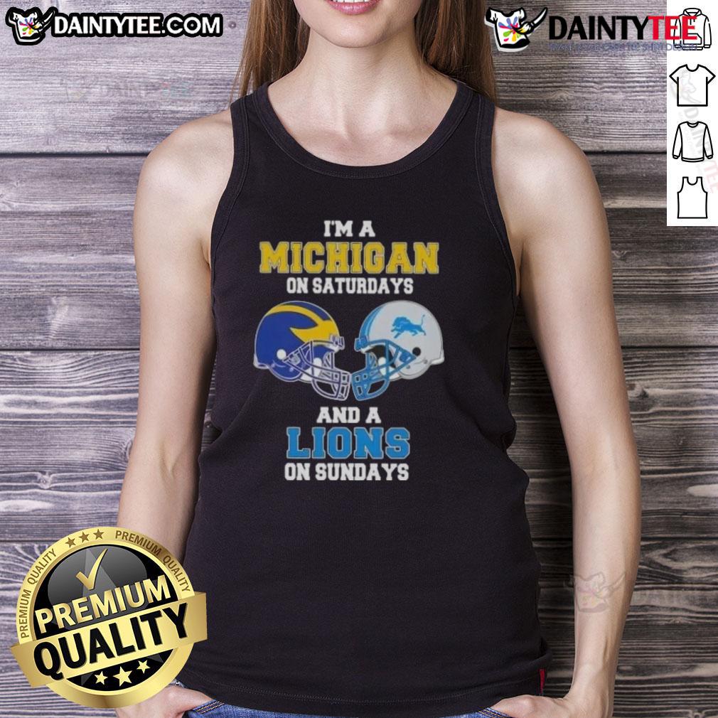 Awesome I'm A Michigan On Saturdays And A Lions On Sundays Football Helmet Tank Top Awesome Michigan on Saturdays and Lions on Sundays football helmet tank top for passionate sports fans.