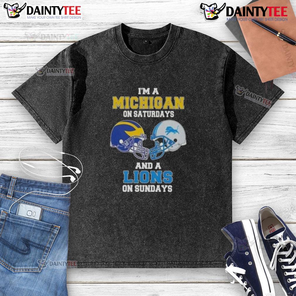 Awesome I'm A Michigan On Saturdays And A Lions On Sundays Football Helmet Washed T-Shirt Awesome Michigan on Saturdays and Lions on Sundays football helmet washed t-shirt, perfect for game day style.