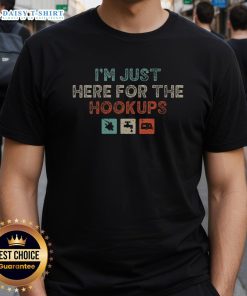 Awesome I'M Just Here For The Hookups Camping RV Camper Hookup T-Shirt design featuring a fun camping theme.