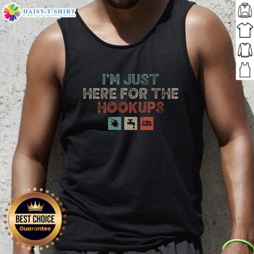 Awesome I'm Just Here For The Hookups Camping RV Camper Hookup Tank Top featuring a fun camping design for outdoor enthusiasts.