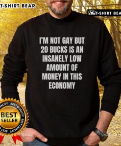 Awesome sweatshirt with the phrase 'I'm Not Gay But 20 Bucks Is Insanely Low' in bold lettering, perfect for casual wear.