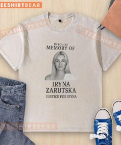 Alt Text: Justice for Iryna washed t-shirt honoring Iryna Zarutska in loving memory, featuring a heartfelt design.