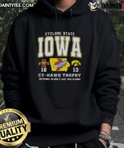 Awesome Iowa Cyclones hoodie featuring the Cy-Hawk trophy at Jack Trice Stadium, perfect for game day fans.