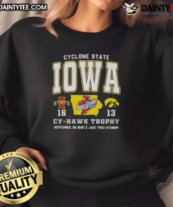 Stylish Iowa State Cyclones sweatshirt featuring the Cy-Hawk Trophy at Jack Trice Stadium, perfect for game day.