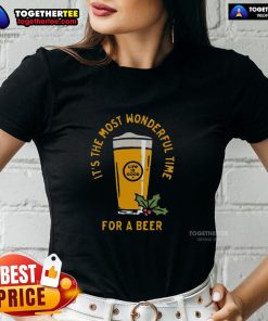 Awesome ladies tee featuring 'It's The Most Wonderful Time For A Beer' design, perfect for beer lovers and festive occasions.