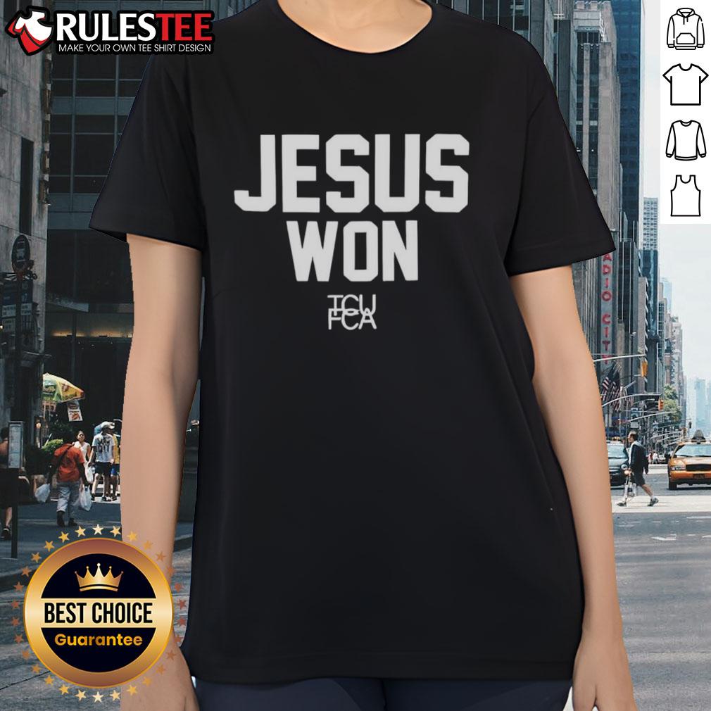 Awesome Jesus Won Tcu Football Ladies Tee Awesome Jesus Won TCU Football Ladies Tee featuring vibrant design and comfortable fit for fans celebrating TCU spirit.