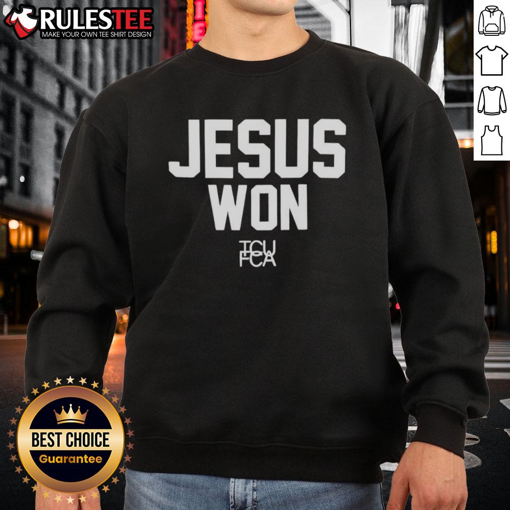 Awesome Jesus Won Tcu Football Sweatshirt Alt Text: Awesome Jesus Won TCU Football Sweatshirt featuring a bold design and vibrant colors, perfect for fans.