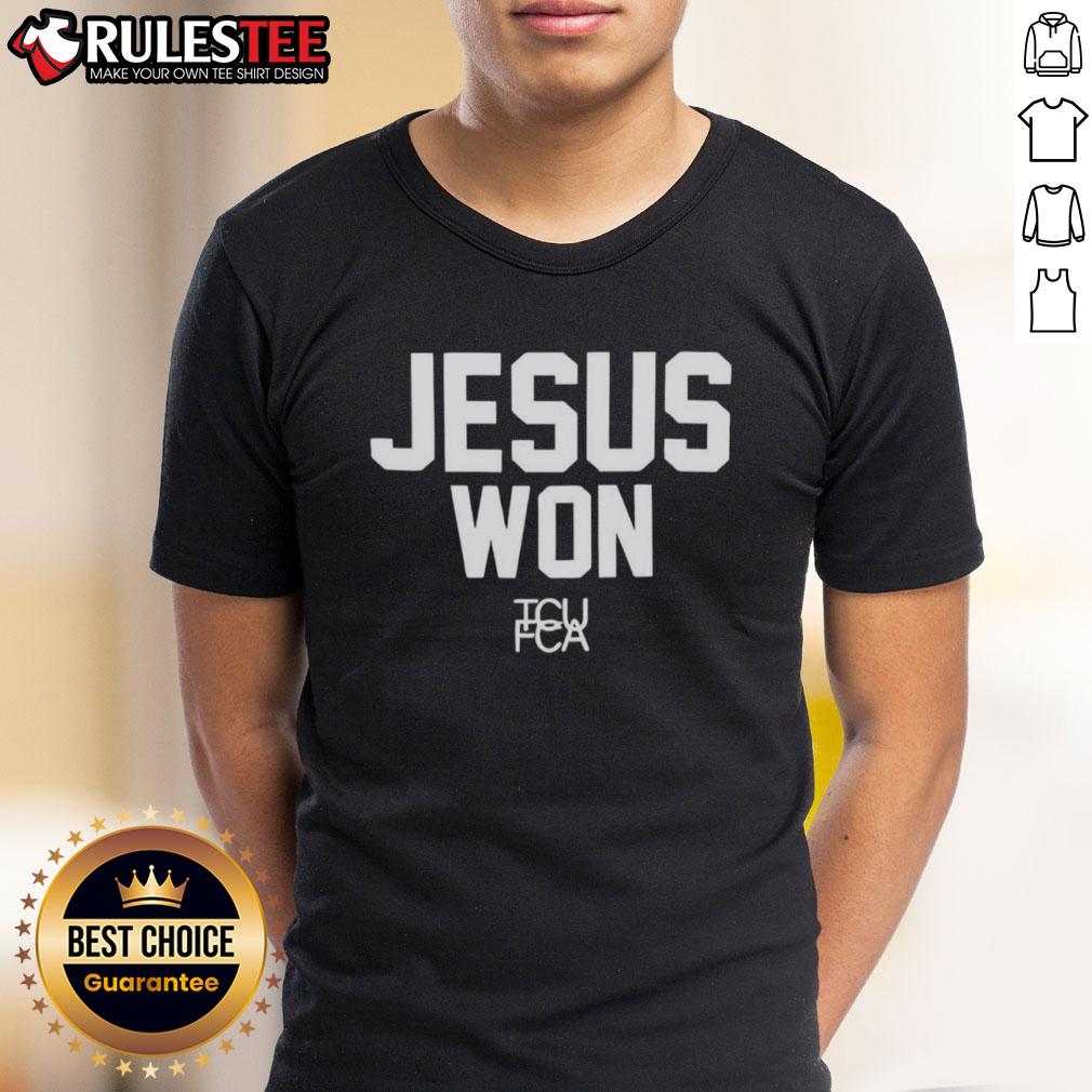 Awesome Jesus Won Tcu Football T Shirt Awesome Jesus Won TCU Football T-Shirt featuring bold graphics and vibrant colors for fans of Texas Christian University.