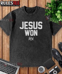 Awesome Jesus Won TCU Football washed t-shirt featuring bold graphics and a relaxed fit for fans of TCU sports.