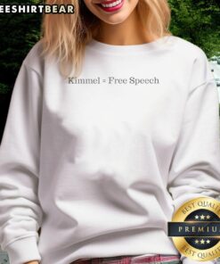 Awesome Jimmy Kimmel Equals Free Speech Sweatshirt in vibrant colors, showcasing a bold statement on freedom of expression.