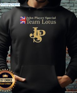 Awesome John Player Special Lotus F1 Team Hoodie featuring iconic design and logo, perfect for motorsport fans.