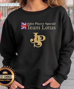 Awesome John Player Special Lotus F1 Team sweatshirt featuring iconic design and vibrant colors, perfect for racing fans.