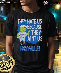 Awesome Kansas City Royals Grinch Christmas T-Shirt with 'They Hate Us Ain't Us' design for festive fans.