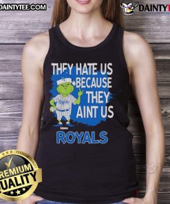 Alt Text: Awesome Kansas City Royals Grinch Christmas tank top featuring 'They Hate Us Ain't Us' design for festive fans.