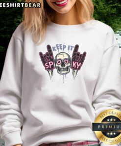 Awesome Keep It Spooky Skull Sweatshirt featuring a stylish skull design perfect for Halloween and cozy casual wear.