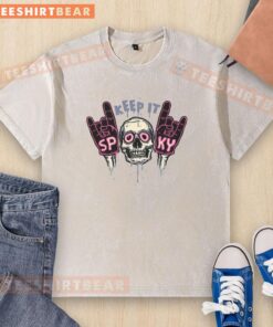 Alt Text: Awesome Keep It Spooky Skull Washed T-Shirt in black with a trendy skull graphic, perfect for Halloween fashion.