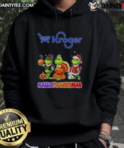 Awesome Kroger X Grinch Cosplay hoodie for Happy HalloThanksMas, featuring festive designs and vibrant colors.