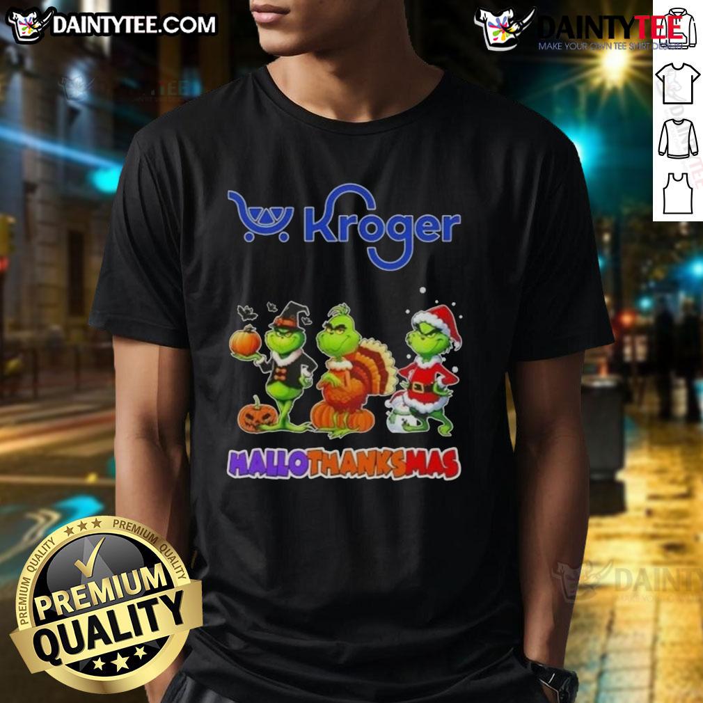 Awesome Kroger X Grinch Cosplay Happy Hallothanksmas T Shirt Awesome Kroger X Grinch Cosplay Happy Hallothanksmas T-Shirt featuring festive designs and vibrant colors for holiday fun.