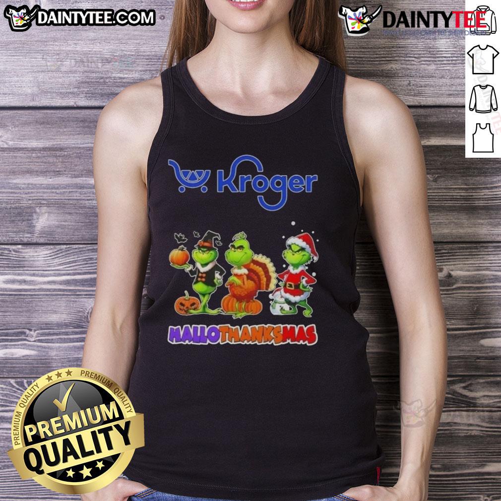 Awesome Kroger X Grinch Cosplay Happy Hallothanksmas Tank Top Awesome Kroger X Grinch cosplay tank top for Happy HalloThanksMas featuring festive design and vibrant colors.