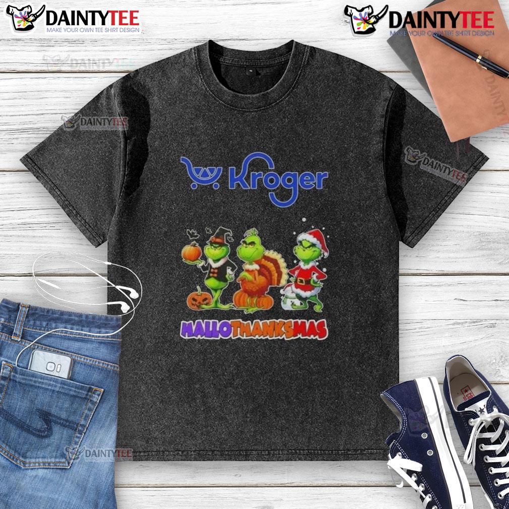 Awesome Kroger X Grinch Cosplay Happy Hallothanksmas Washed T Shirt Awesome Kroger X Grinch cosplay t-shirt for Happy HalloThanksMas, featuring festive design and comfortable fit.