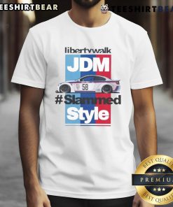 Awesome Libertywalk JDM slammed style T-shirt showcasing a stylish automotive design for car enthusiasts.