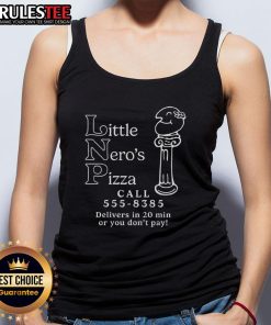 Alt Text: Awesome Little Nero's Pizza tank top featuring delivery info: Call 555-8385 for 20-minute pizza delivery.