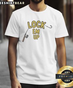 Awesome Lock Em Up Fishing Rod T-Shirt featuring a vibrant fishing graphic, perfect for fishing enthusiasts and casual wear.