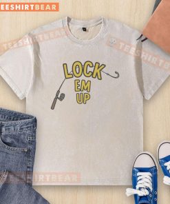 Awesome Lock Em Up Fishing Rod washed t-shirt featuring a stylish fishing graphic, perfect for outdoor enthusiasts.