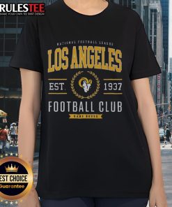 Alt Text: Awesome Los Angeles Rams Football Club ladies tee featuring team colors and logo, perfect for female fans.