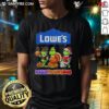 Alt Text: Awesome Lowes X Grinch cosplay Happy Hallothanksmas T-shirt featuring festive graphics and vibrant colors.