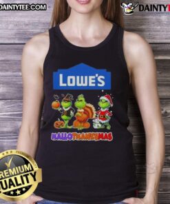 Awesome Lowe's X Grinch cosplay tank top for Happy HalloThanksMas celebration, featuring festive design and vibrant colors.