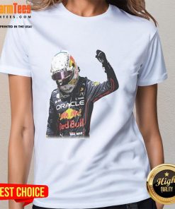 Alt Text: Awesome Max Verstappen Victory Graphic Ladies Tee featuring bold design celebrating Verstappen's racing achievements.