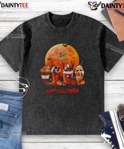 Awesome Miami Dolphins Happy Halloween coffee washed T-shirt featuring festive design and team colors for fans.