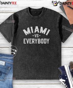 Awesome Miami Vs Everybody washed t-shirt featuring a bold graphic design, perfect for casual Miami style.