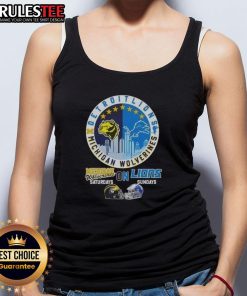 Alt Text: Awesome Michigan Wolverines Saturdays and Detroit Lions Sundays tank top with skyline design for fans