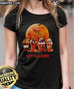 Happy Halloween Minnesota Vikings coffee ladies tee featuring festive design and team colors for fans.