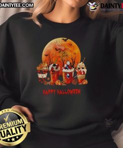 Awesome Minnesota Vikings Happy Halloween coffee sweatshirt featuring festive design and team colors for fans.