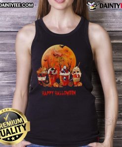 Alt Text: Awesome Minnesota Vikings Happy Halloween coffee tank top featuring a festive design for fans celebrating Halloween.