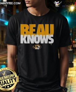 Alt Text: Awesome Missouri Football Beau Pribula Knows T-Shirt featuring team colors and a bold graphic design.