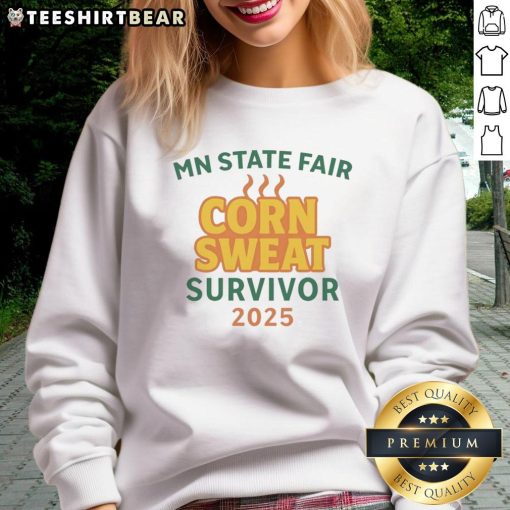Awesome MN State Fair Corn Sweat Survivor 2025 Sweatshirt in vibrant colors, perfect for fair enthusiasts and cozy style.