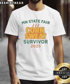 Alt Text: Awesome MN State Fair Corn Sweat Survivor 2025 T-shirt featuring vibrant graphics and a comfortable fit for fairgoers.