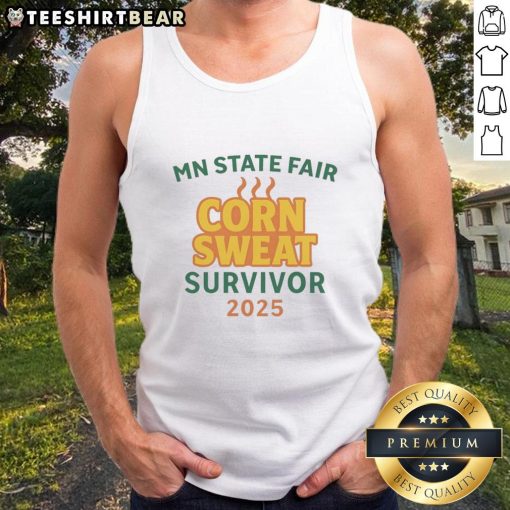 Awesome MN State Fair Corn Sweat Survivor 2025 tank top in vibrant colors, perfect for summer festivals and fairgoers.