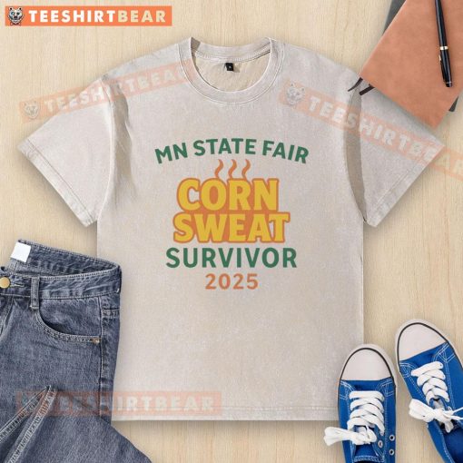 Awesome MN State Fair Corn Sweat Survivor 2025 washed t-shirt featuring vibrant graphics and a comfortable fit.