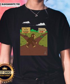 Alt Text: Awesome Monkey human evolution vs free food ladies tee featuring a playful monkey design and vibrant colors.