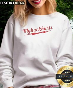 Alt Text: Retro red logo sweatshirt with 'My Back Hurts' slogan, perfect for casual wear and comfort. Ideal for back pain relief.