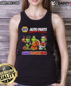 Awesome Napa Auto Parts X Grinch cosplay tank top for Happy HalloThanksMas celebration, showcasing festive design and style.