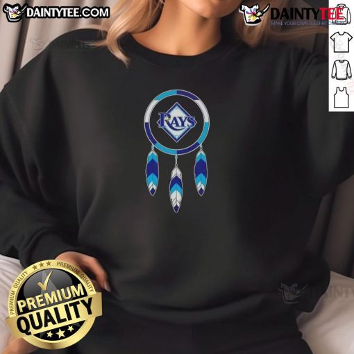Alt Text: Awesome Native American Indians X Tampa Bay Rays baseball sweatshirt featuring vibrant team colors and design.