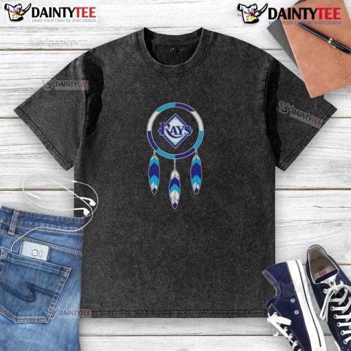 Alt Text: Awesome Native American Indians X Tampa Bay Rays baseball washed t-shirt featuring vibrant graphics and comfortable fit.