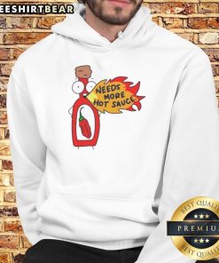 Cartoon hoodie featuring 'Awesome Needs More Hot Sauce' design, perfect for spicy food lovers and hot sauce enthusiasts.